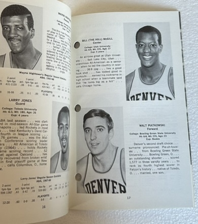 1968-69 ABA DENVER ROCKETS MEDIA GUIDE