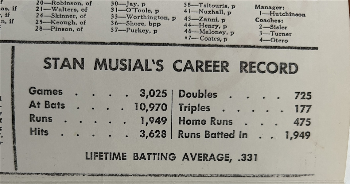 1963 STAN MUSIAL's LAST GAME PROGRAM & TICKETS STUBS