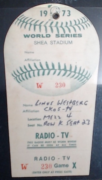 1973 WORLD SERIES PRESS PASS