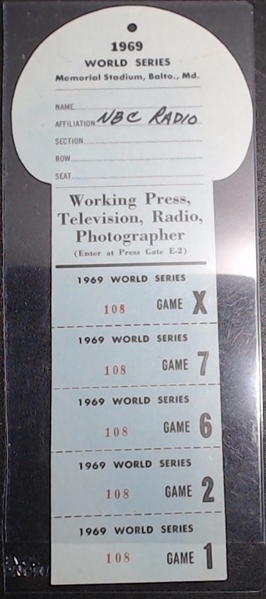 1969 WORLD SERIES PRESS PASS