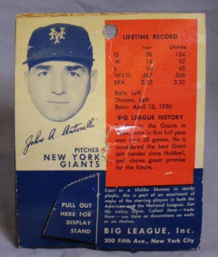 1956 JOHNNY ANTONELLI BIG LEAGUE STARS STATUE w/CARD