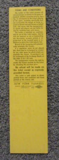 1956 NEW YORK YANKEES / BALTIMORE ORIOLES FULL TICKET