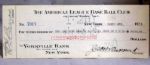 1925 NEW YORK YANKEES CHECK SIGNED BY RUPPERT & BARROW w/COA