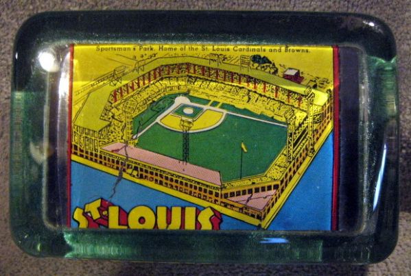 Lot Detail - VINTAGE SPORTSMAN PARK ST. LOUIS GLASS PAPERWEIGHT