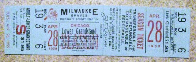 Lot Detail - 1959 MILWAUKEE BRAVES BASEBALL FULL UNUSED TICKET