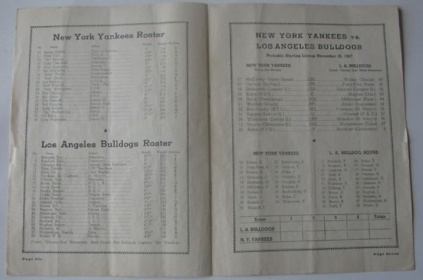 1937 LOS ANGELES BULLDOGS VS N.Y. YANKEES AFL PROGRAM
