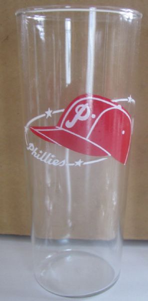 50's PHILADELPHIA PHILLIES GLASSES - SET OF 8 w/ORIGINAL BOX & HOLIDAY CARD