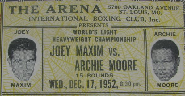 1952 JOEY MAXIM VS ARCHIE MOORE CHAMPIONSHIP FIGHT TICKET