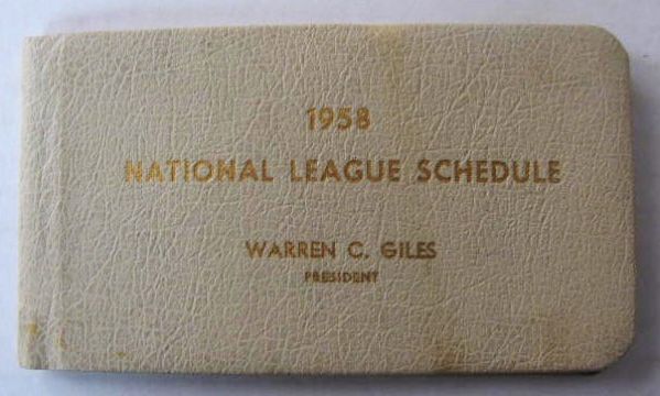 1958 NATIONAL LEAGUE HARD COVER SCHEDULE BOOKLET