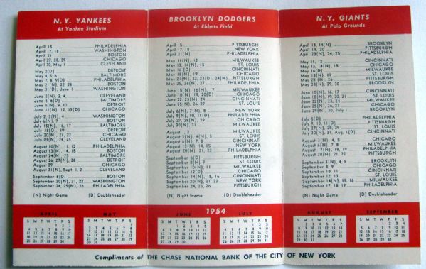 1954 N.Y. YANKEES/N.Y. GIANTS & BROOKLYN DODGERS SCHEDULE BOOKLET