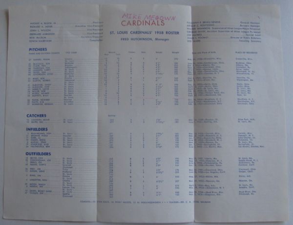 1958 ST. LOUIS CARDINALS ROSTER/SCHEDULE  BOOKLET