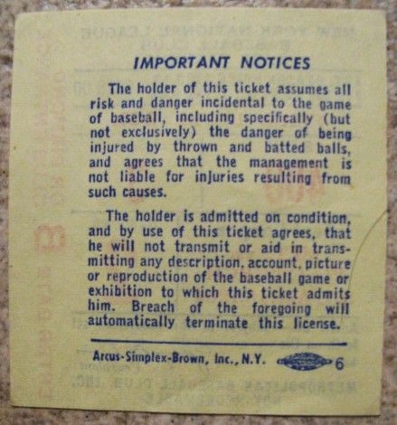 1964 NY METS 2ND GAME EVER PLAYED TICKET STUB AT SHEA STADIUM
