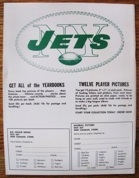 1964 NY JETS FOOTBALL YEARBOOK 1ST YEAR AT SHEA STADIUM