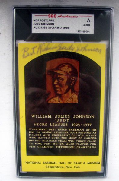 JUDY JOHNSON SIGNED HOF POST CARD - SGC SLABBED & AUTHENTICATED