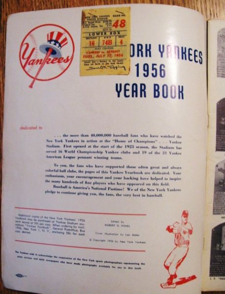 1956 NY YANKEES OFFICAL YEARBOOK w/ TICKET STUB