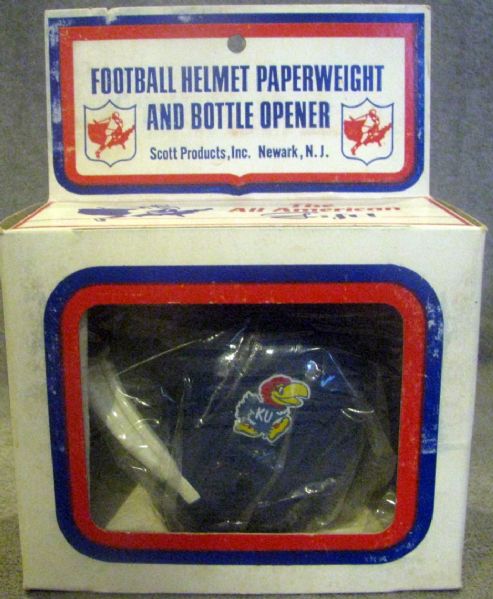 70's KANSAS FOOTBALL HELMET BOTTLE OPENER/PAPERWEIGHT w/BOX