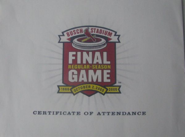 2005 ST. LOUIS CARDINALS FINAL GAME AT BUSCH STADIUM CERTIFICATE & PIN