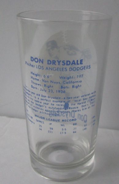 1958 DON DRYSDALE L.A. DODGERS GLASS