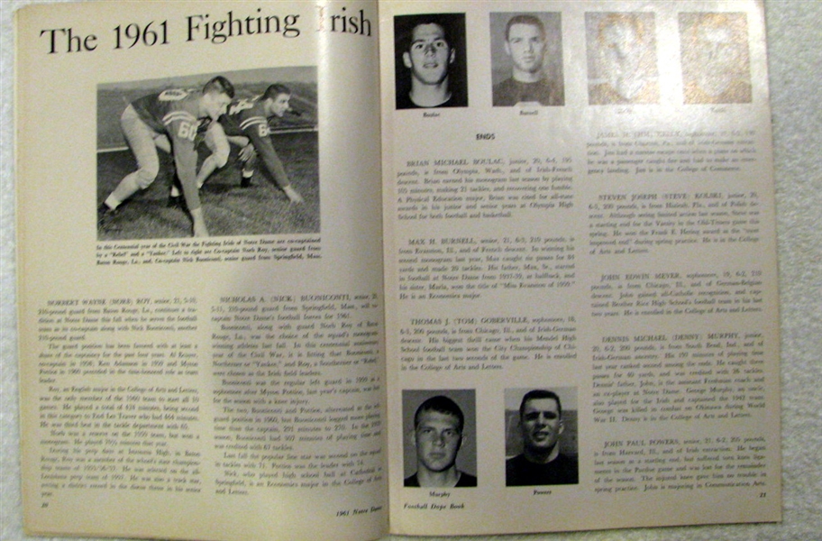 Lot Detail - 1961 NOTRE DAME FOOTBALL 