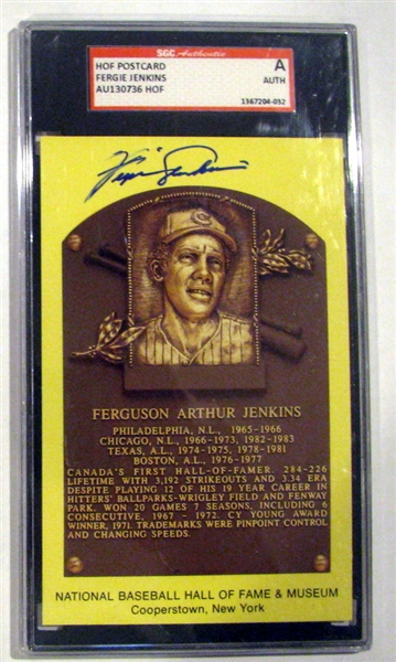 Lot Detail - FERGUSON JENKINS SIGNED HALL OF FAME POST CARD- SGC ...