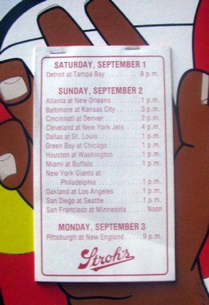 1979 STROH'S BEER ADVERTSING SIGN w/NFL SCHEDULE & EASEL BACK