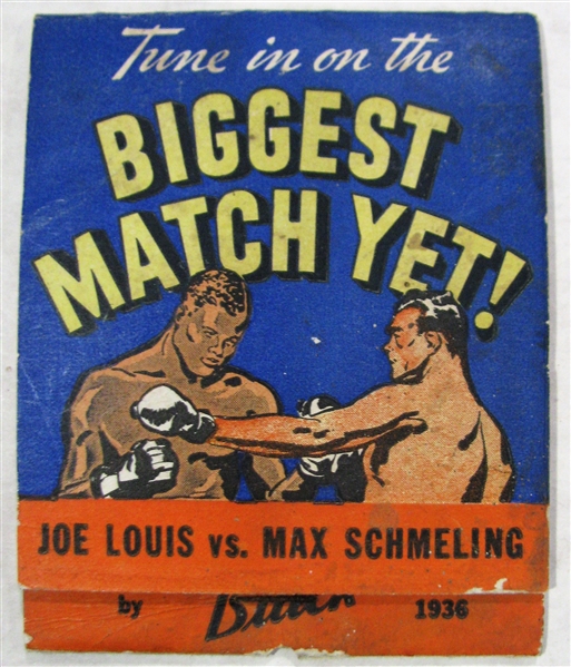 VINTAGE 1936 BOXING ADVERTISING MATCHBOOK- JOE LOUIS VS MAX SCHMELING