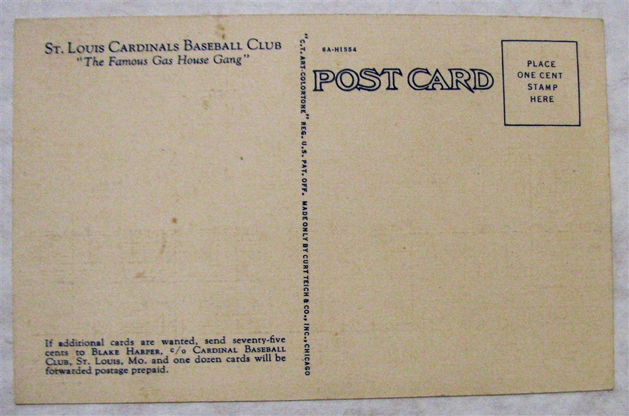 1936 ST. LOUIS CARDINALS GAS HOUSE GANG POST CARD w/PLAYERS -RARE!