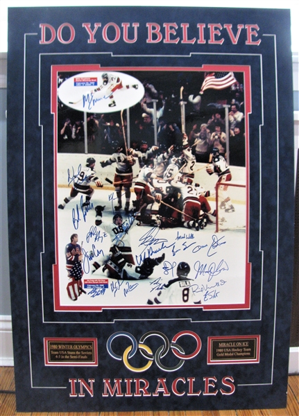 MIRACLE ON ICE SIGNED POSTER BY THE 1980 USA OLYMPIC HOCKEY TEAM