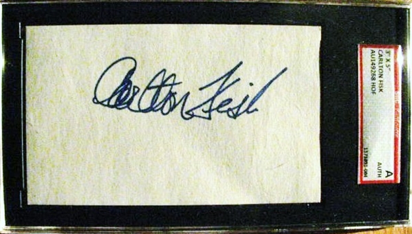 CARLTON FISK SIGNED 3X5 INDEX CARD - SGC SLABBED & AUTHENTICATED
