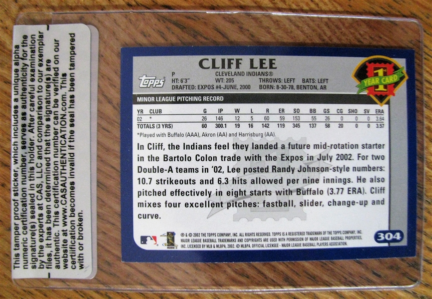 CLIFF LEE SIGNED BASEBALL CARD /CAS AUTHENTICATED