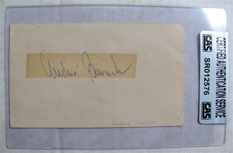 ANDRE BARUCH SIGNED 1955 GOVERMENT POSTCARD - CAS AUTHENTICATED