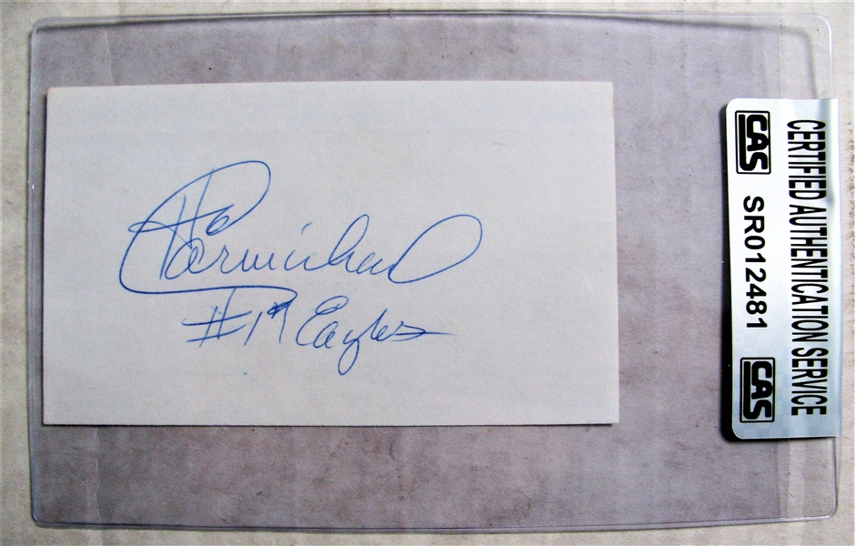 HAROLD CARMICHAEL #17 EAGLES SIGNED 3X5 INDEX CARD - CAS AUTHENTICATED