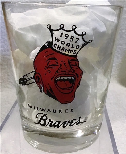 1957 MILWAUKEE BRAVES WORLD CHAMPS PLAYER GLASS- WES COVINGTON