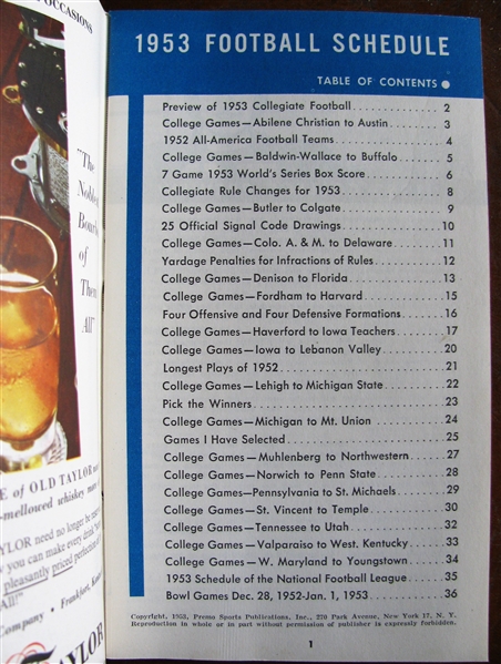 1953 COLLEGE FOOTBALL SCHEDULE BOOKLET