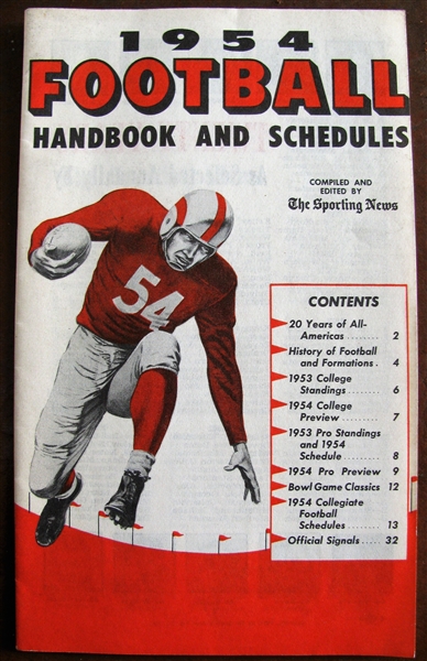 1954 PRO & COLLEGE FOOTBALL HANDBOOK & SCEDULES BOOKLET