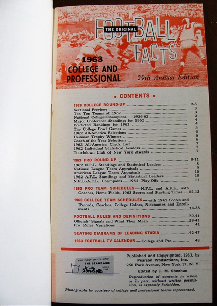 1963 PRO & COLLEGE FOOTBALL SCHEDULE & FACTBOOK