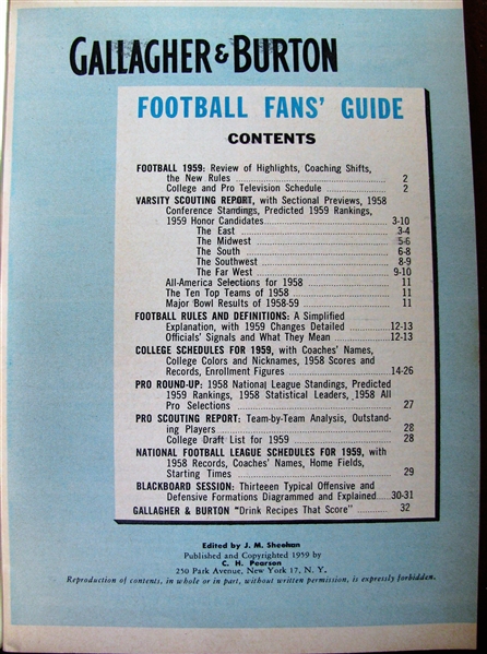 1959 PRO & COLLEGE FOOTBALL SCHEDULE GUIDE