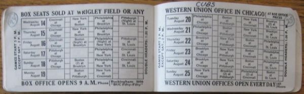 1940 NATIONAL LEAGUE BASEBALL SCHEDULE BOOKLET - CHICAGO CUBS ISSUE