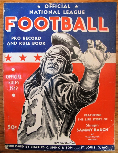 1949 OFFICIAL NATIONAL LEAGUE FOOTBALL PRO RECORD & RULE BOOK w/ SAMMY BAUGH COVER