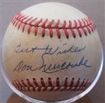 DON NEWCOMBE "BEST WISHES" SIGNED BASEBALL w/CAS COA