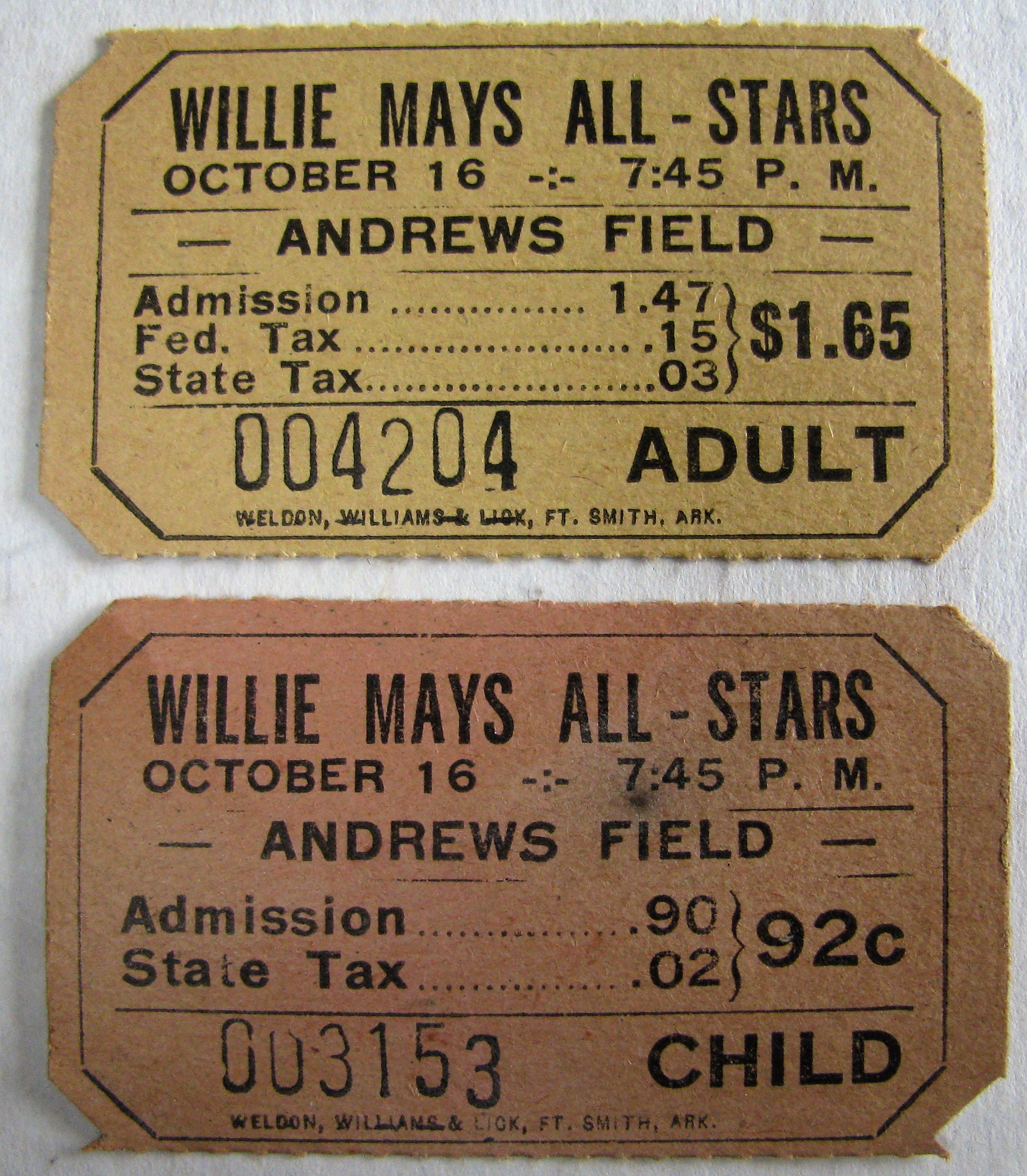 Lot Detail - (2) 1956 WILLIE MAYS ALL-STAR TICKETS