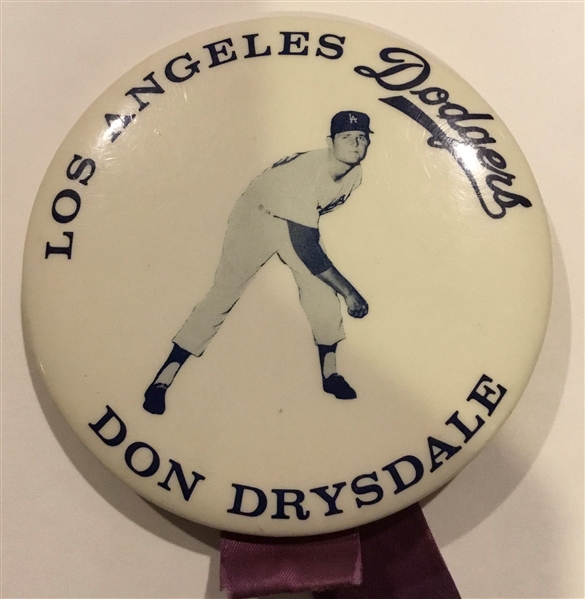 60's DON DRYSDALE LOS ANGELES DODGERS LARGE SIZE PIN
