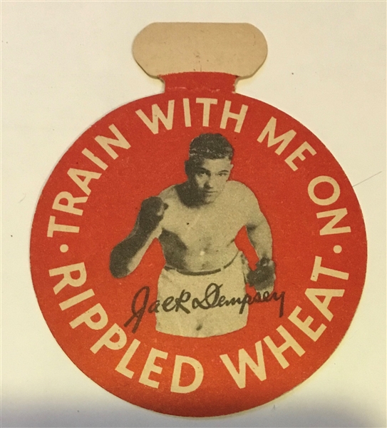 VINTAGE 30's JACK DEMPSEY TRAIN WITH ME ON RIPPLED WHEAT ADVERTISING TAB