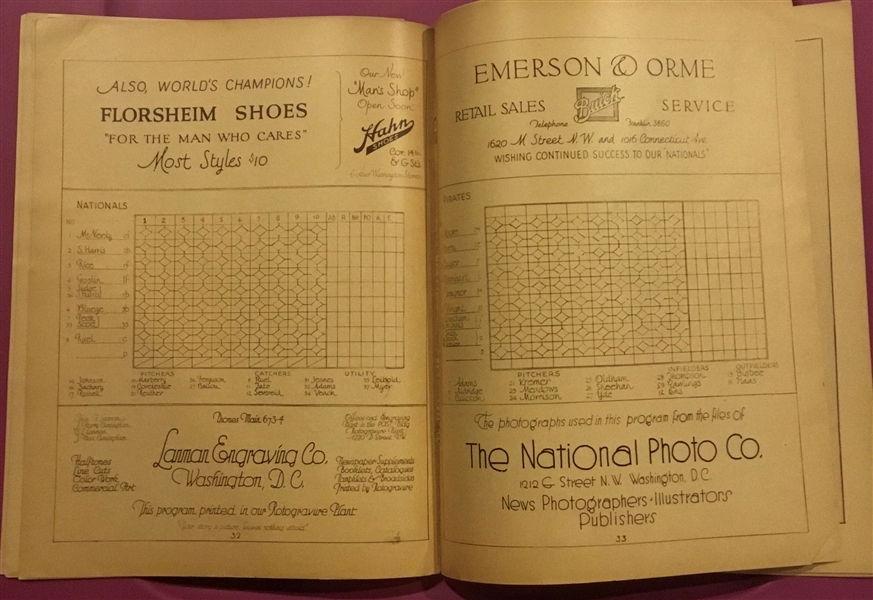 1925 WORLD SERIES PROGRAM - WASHINGTON vs PITTSBURGH