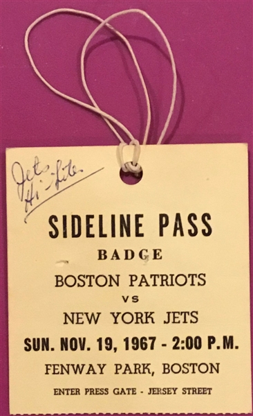 1967 BOSTON PATIOTS vs N.Y. JETS SIDELINE PASS