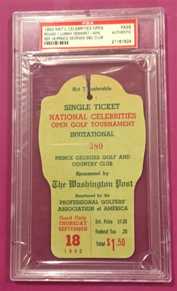 1952 PGA GOLF EVENT TICKET STUB w/PSA