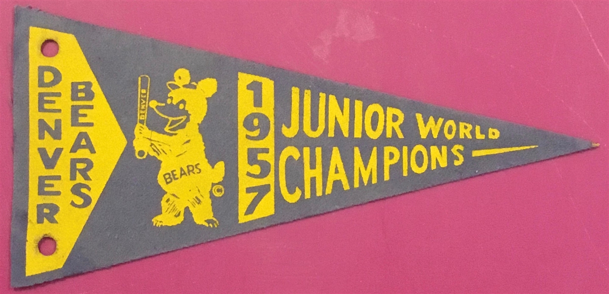 1957 DENVER BEARS JUNIOR WORLD CHAMPIONS mini PENNANT