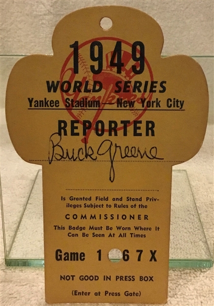 1949 WORLD SERIES PRESS PASS - YANKEE STADIUM