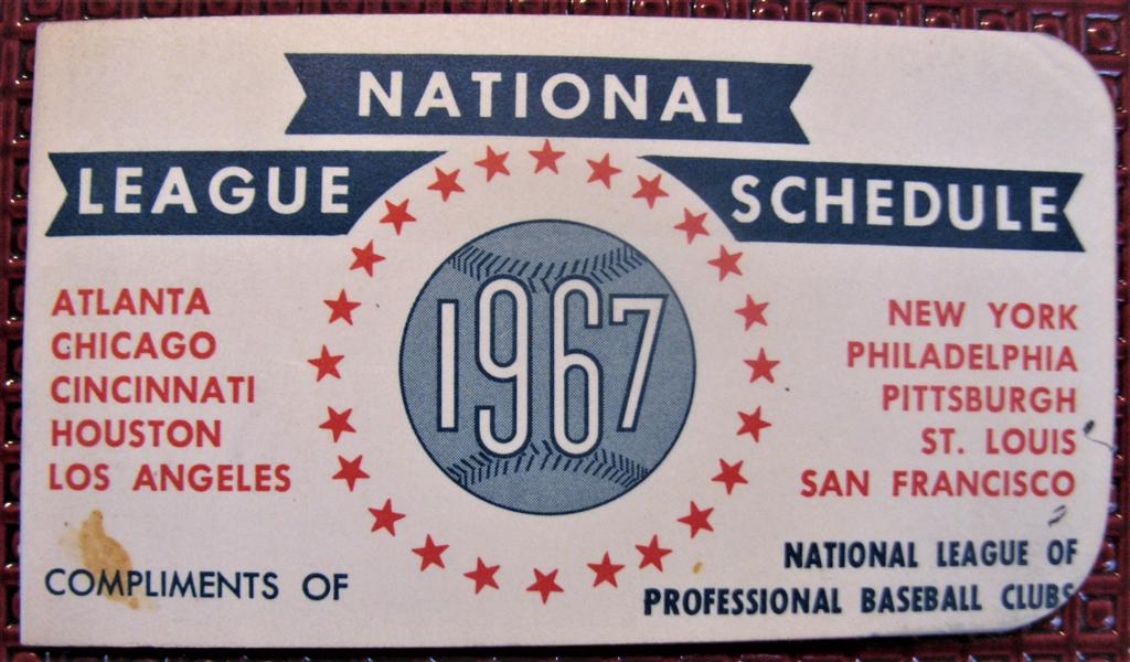 1967 NATIONAL LEAGUE POCKET SCHEDULE BOOKLET 