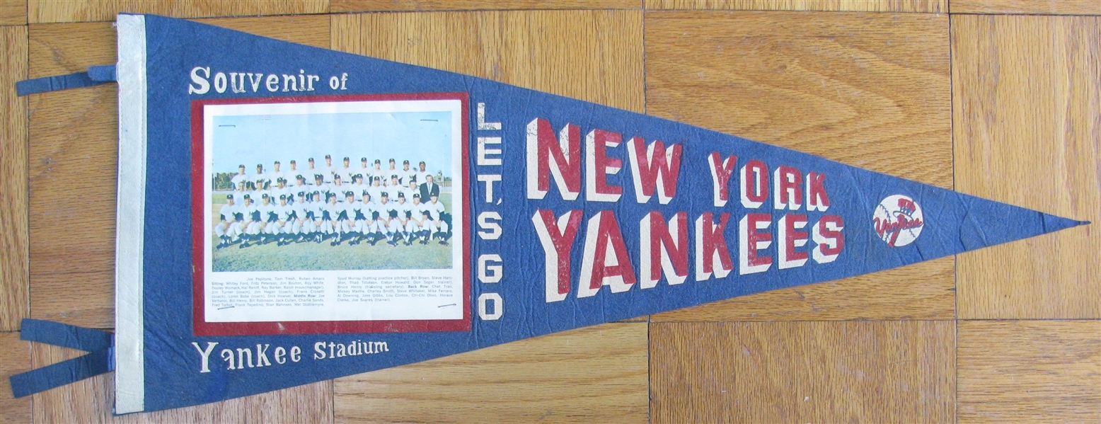 60's LET'S GO NY YANKEES PICTURE PENNANT